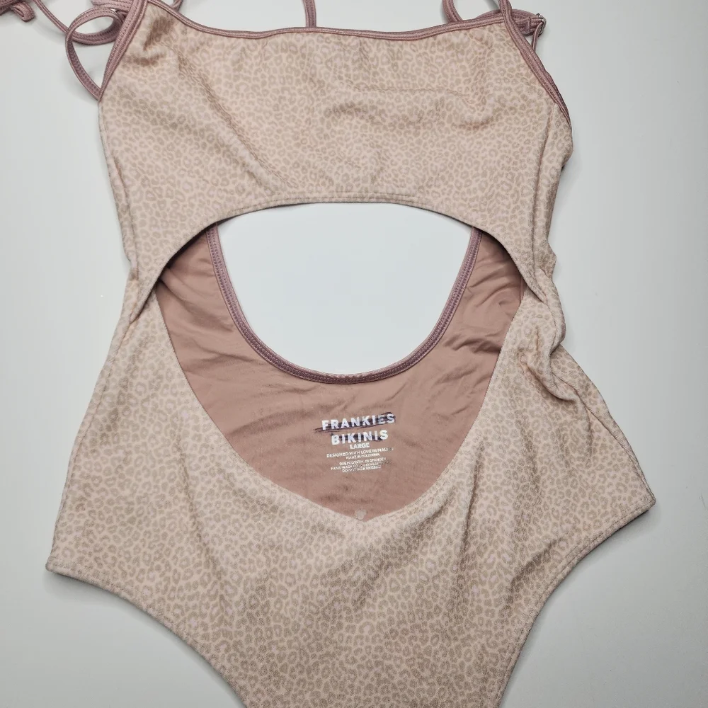 NEW Frankie’s bikinis Alice Terry Wrap One Piece Coco Cheetah Print Swimsuit Lrg